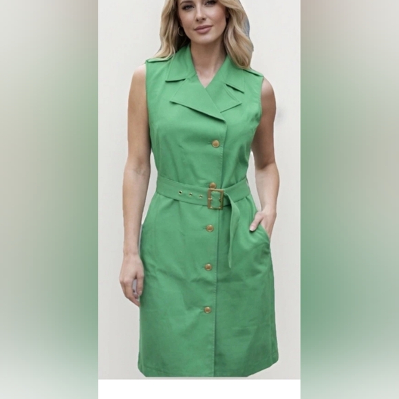 G by Giuliana Dresses & Skirts - G by Giuliana Black Labe Women'sl Belted Trench Dress w/Pockets Size M Green New
